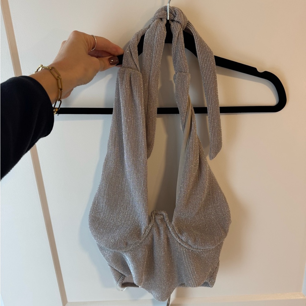 Boohoo Silver Halter Bra